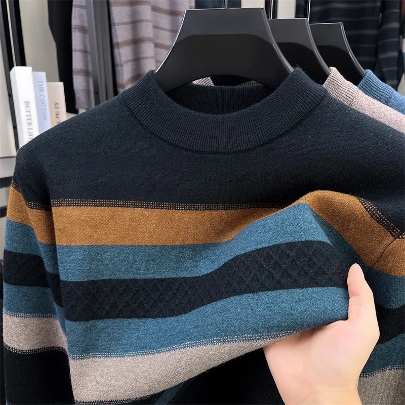 الوقوف مخطط الشتاء عارضة محبوك سترة منتصف العمر مريحة طويلة Sve الحرارية Busin عارضة Sle معطف الرجال #3