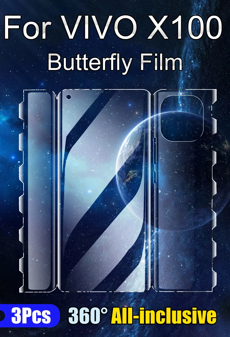 Película de hidrogel de mariposa para VIVO X100 Pro, Protector de pantalla X100 Pro, frontal y trasero suave, HD, luz azul