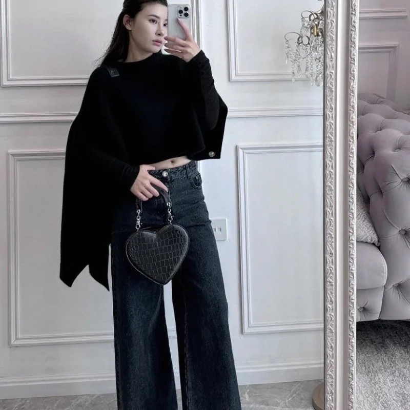 Korean Atmosphere Cape Shawl Knitted Sweater Women's Autumn Lazy Style Design Beautiful Top