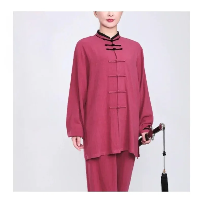 

2025 китайский улучшенный утолщенный костюм тай-чи, разноцветный хлопково-льняной костюм в китайском стиле, тренировочный костюм тай-чи для боевых искусств