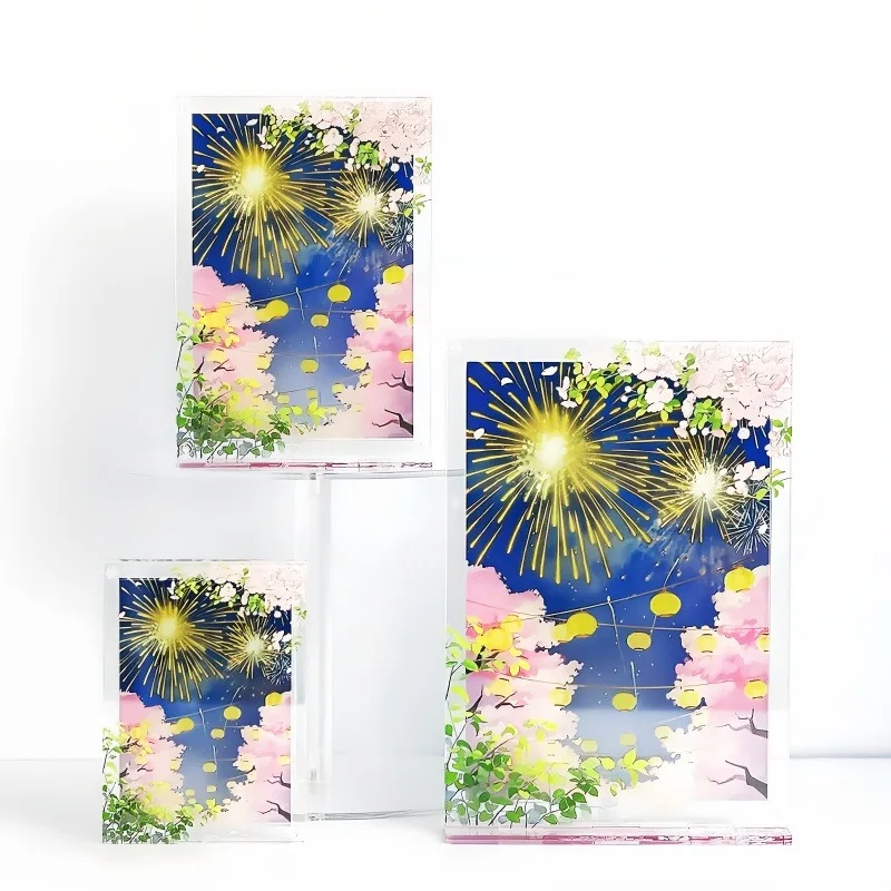 Summer Sparkle 3/5/6inch Acrylic Photo Frame, Sakura Blue Hour Card & Figure Stand Display Holder, for Anime Kpop Merch Decor