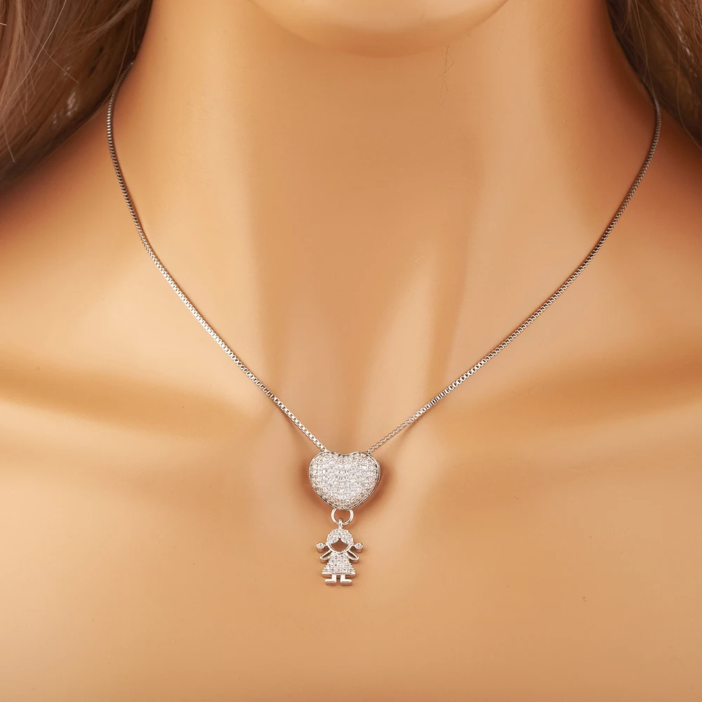 AIBEF Trendy Boy/Girl Pendant Necklaces Women Fashion Charm Cute Chain Choker Heart Family Jewelry Son/Daughter Birthday Gifts
