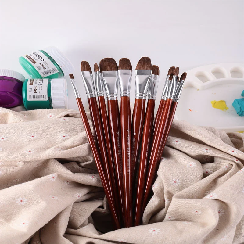 12Pcs/Set  Multipurpose Weasel Hair Paint Brushes Round Tip Hair Oil Painting BrushLong Birch Rod Acrylic Drawing Art Supplies