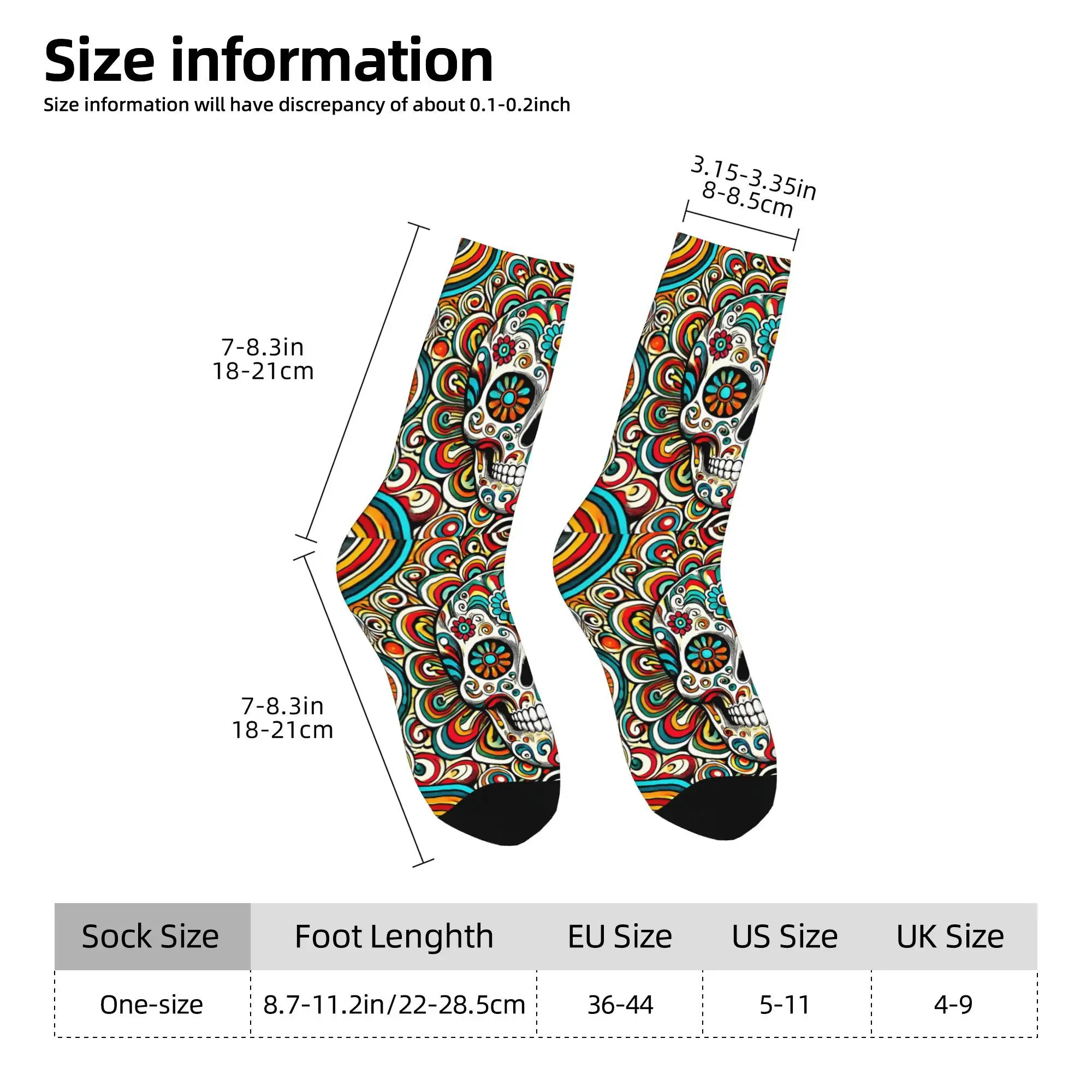 1pc Colorful Day Of The Dead Skull Printed Men's Socks  Novelty Hip Hop Harajuku Pattern Crew Sock Casual Gift