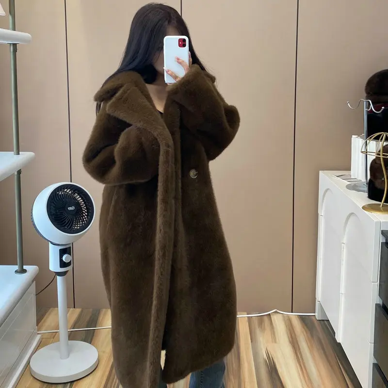 Winter Pelzmantel Frauen lange weiß weiß Luxus Design lose Kunst pelz Jacke Mäntel Mantel Herbst 2024 weibliche Kleidung