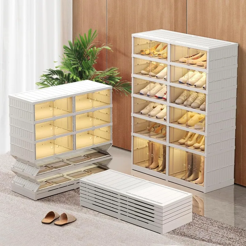 6-Tier Foldable Shoe Rack Organizer for Closet 24Pairs Plastic Shoe Shelf Collapsible Shoes Storage Box Clear Shoe Boxes