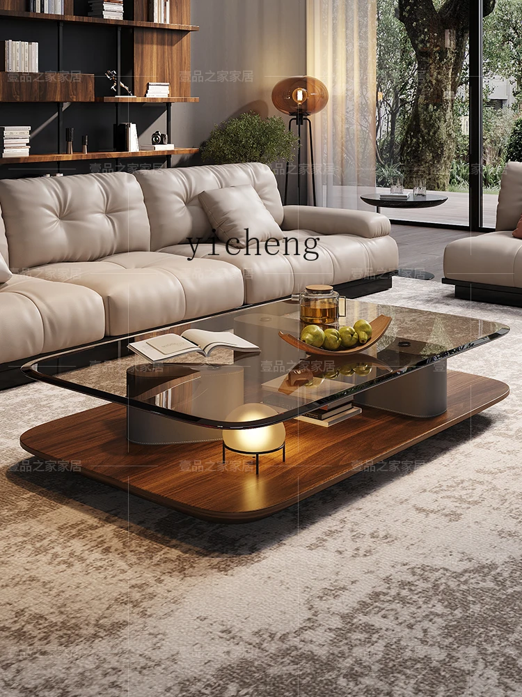 ZF Rectangular Tempered Glass Coffee Table Living Room Home Modern Simple Solid Wood