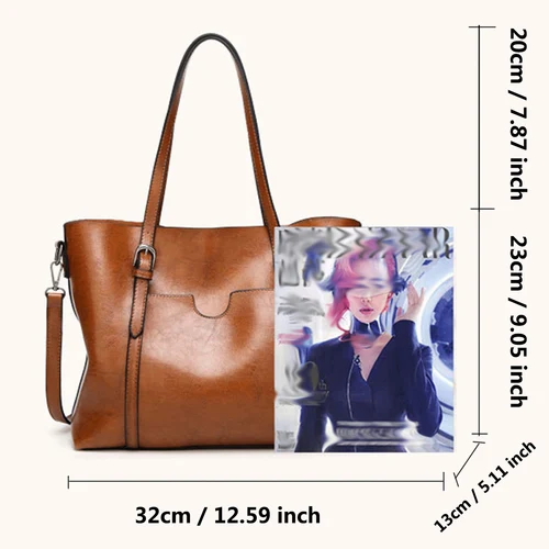 Imagen 2 del producto Bolsos de hombro para mujer, bolso de mano de cuero encerado al óleo, bolso cruzado, bolsos Vintage, bolsos de mujer, bolso de diseñador de alta calidad