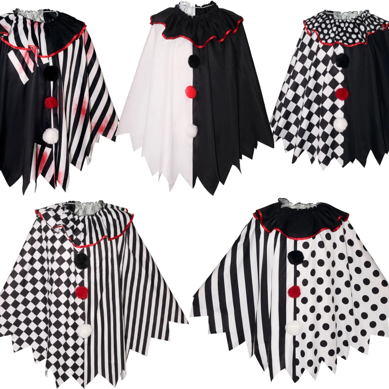 

Scary Horror Clown Cloak Halloween Womens Black and White Cape Masquerade Party Role Play Joker Cape Adult Cosplay Costume