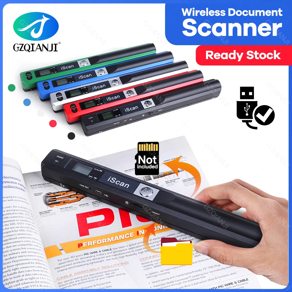 Portable Document Image Iscan Creative Handheld Scanner 900DPI LCD Display JPG/PDF Format A4 Book Wireless Mobile Scanner Black