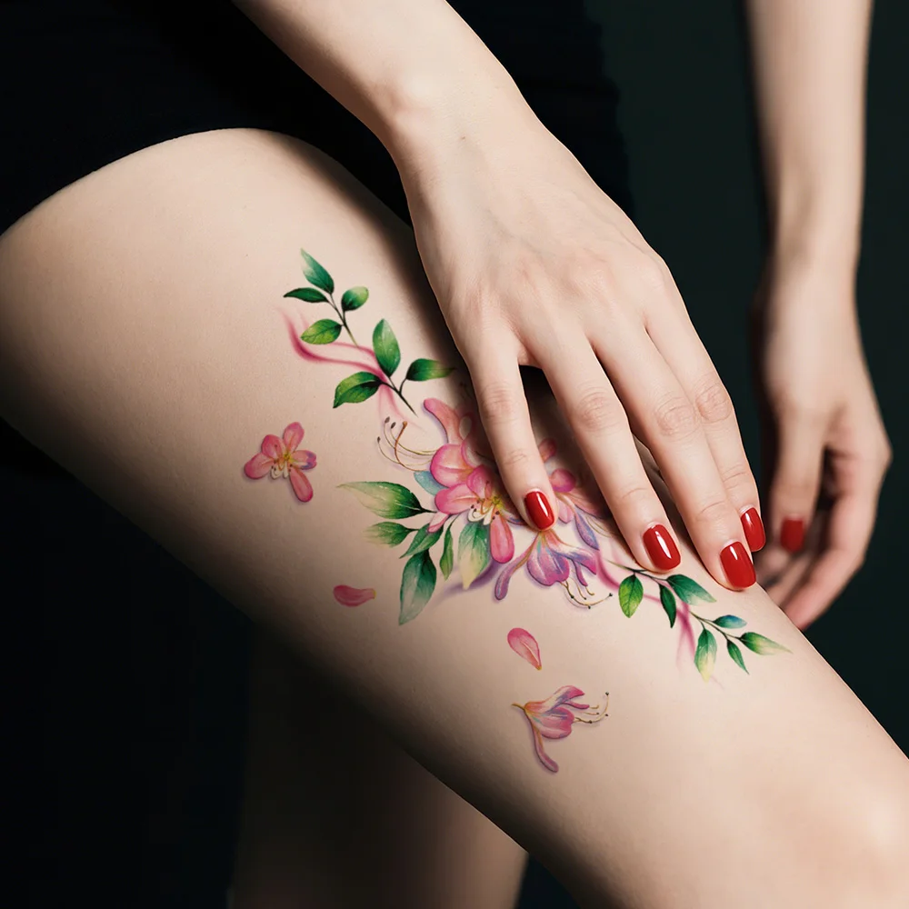 4 عبوات كبيرة من الوشم المؤقت المثير للنساء |   فن الجسم المزيف Underboob والظهر السفلي |   زهر الكرز الوردي زهرة اللوتس روز ديس