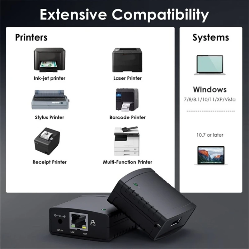 

USB2.0 Print Server Support 10/100Mbps Ethernet NU78M41 Print Server USB2.0 Connection Printing Server