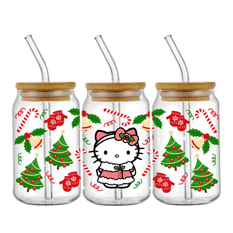 Miniso Hello Kitty Kuromis 16OZ UV DTF Cup Wraps Transfer Sticker For Glass Libbey Can Bottle Selfadhesive Washable DIY Custom