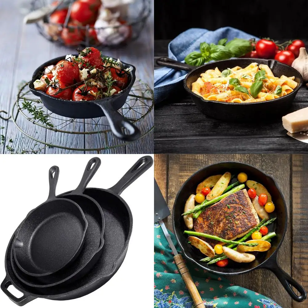 

Professional Chef-Grade Pre-Seasoned Cast Iron Skillet Set - 12, 10, 8 Heavy Duty Cookware Trio
