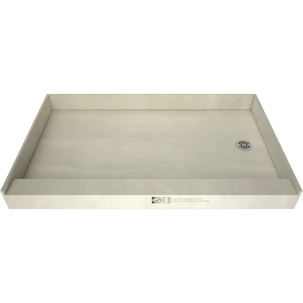 Tiled shower basin, right drain - single path along shower base, 2 