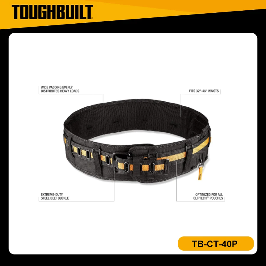TOUGHBUILT TB-CT-40P Padded Belt with Steel Buckle Back Support Wide Metal Waist Protection
