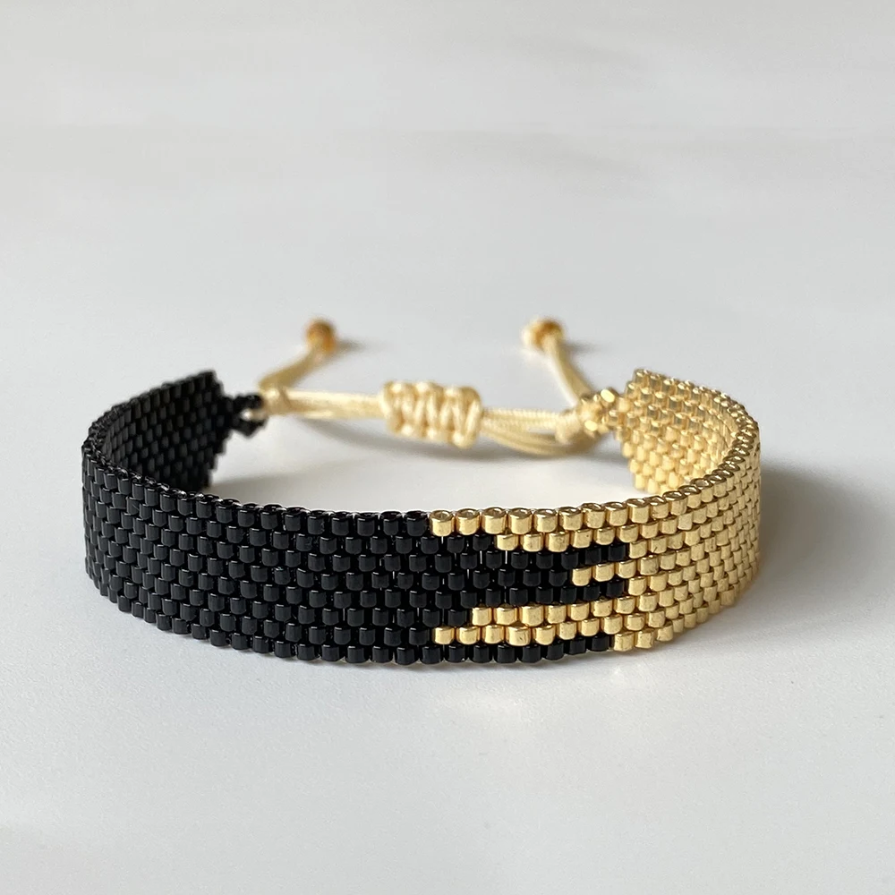 Cross-Border European and American Ins Trendy Jewelry Women's Bracelet Accessories Gold and Black Interwoven Miyuki Seed Beads 8-Row Woven Bracelet
