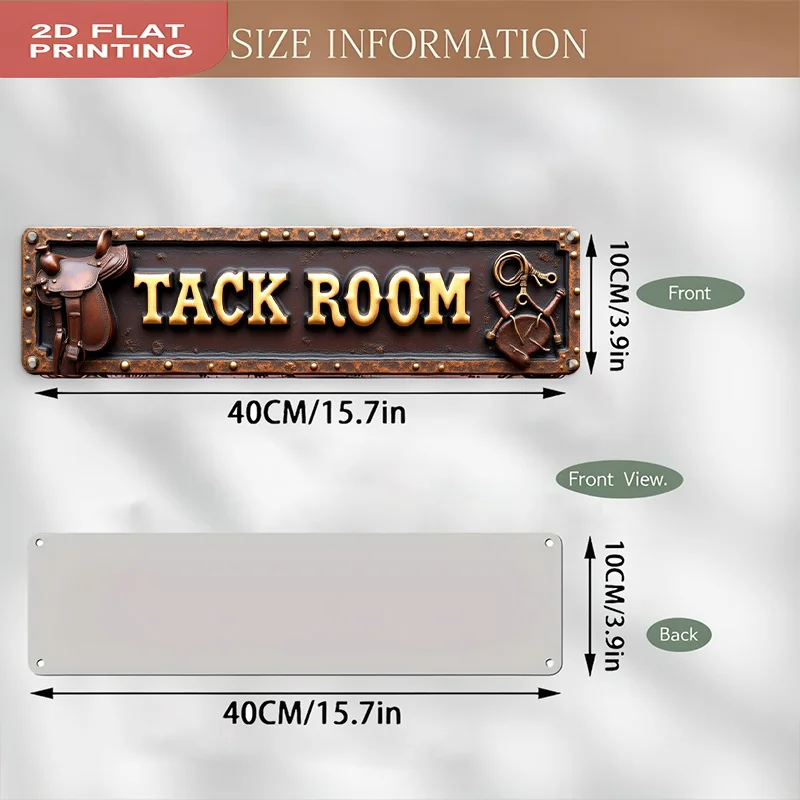 2D Flat Retro Western 'Tack Room' Metal Wall Sign - Large Saddle And Bridle Decor, Rustic Equestrian Aluminum Plaque, Suitable f