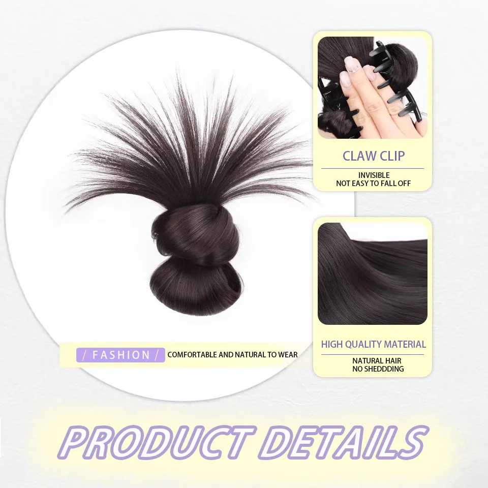 클로 클립 Chignon 짧은 포니 테일 헤어 익스텐션 Wonen Straight Natural Fake Hairpieces 용 합성 지저분한 롤빵 헤어 피스