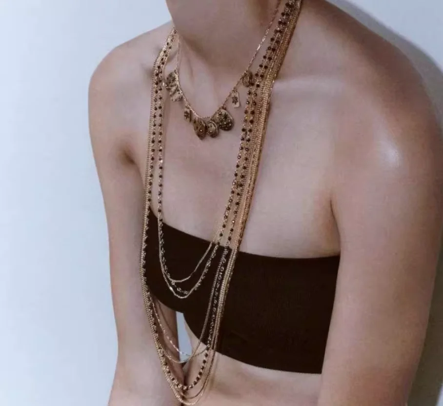 

Европа, Америка, осенне-зимняя дизайнерская многослойная цепочка для свитера с бисером.