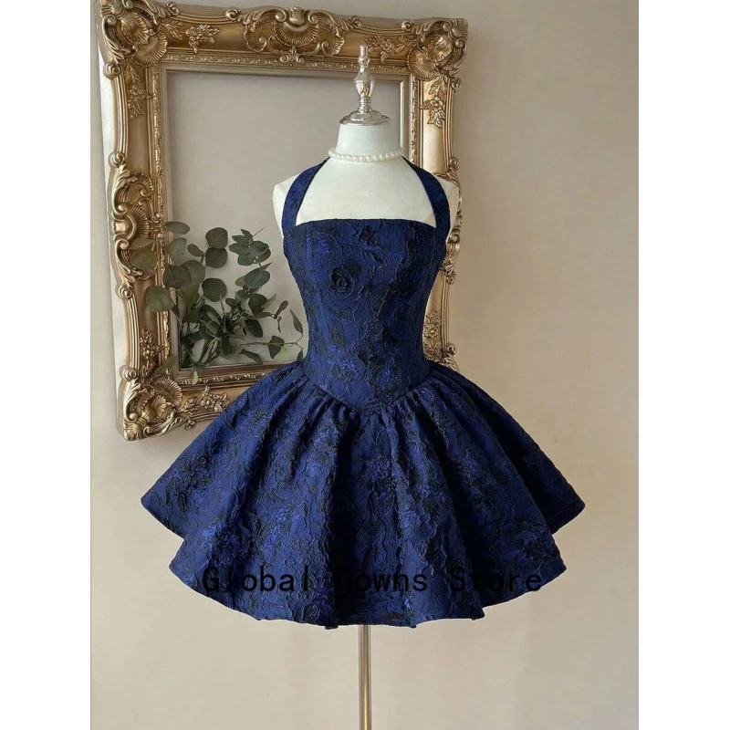 Royal Blue Vintage Halter Prom Dress Fashion Burgundy Robe De Soiree De Mariage Short Graduation Dresses Customized evening dres