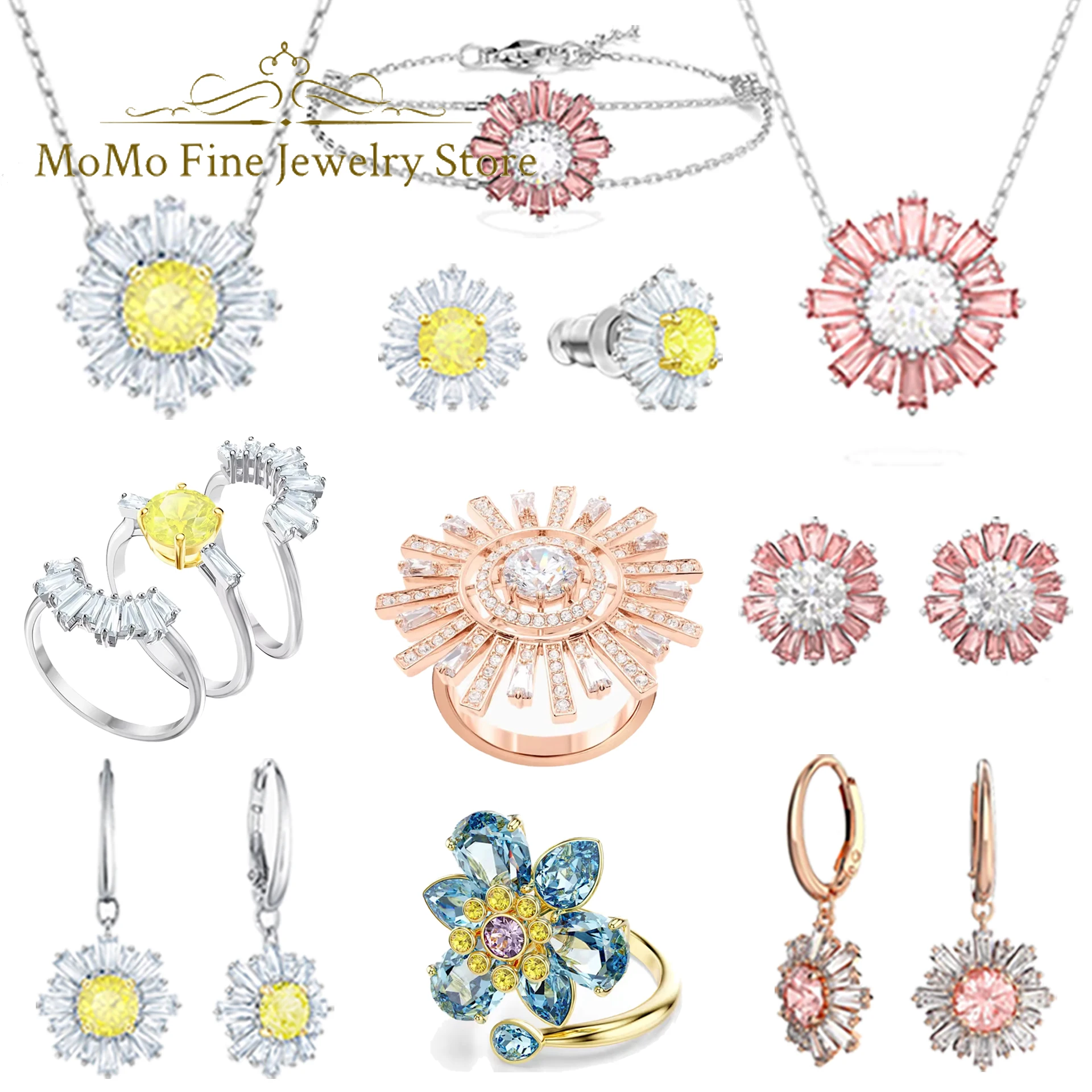 

Original 2026 Party Jewelry Set Charm Sun Flower Sparkling Crystal Fashion Necklace Earring Bracelet Ring Romantic Gift forWomen