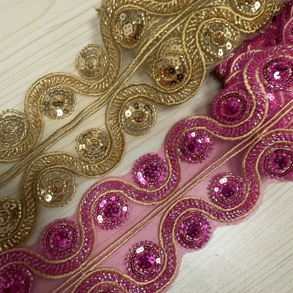 5Yard Multi-colored beaded embroidery lace, embroidered lace, wedding dress, clothing DIY accessories, fabric patches