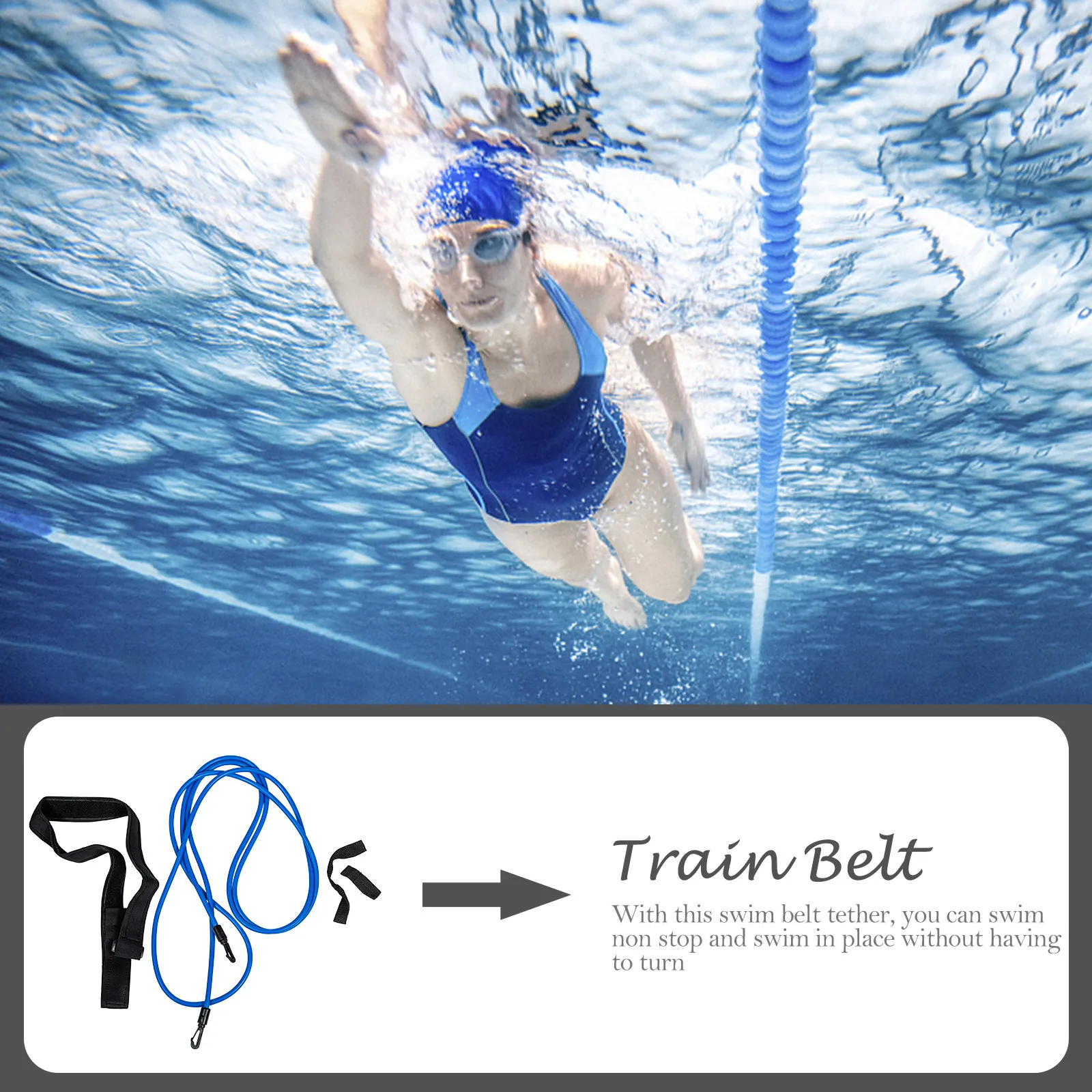 1Set Swim Resistance Band Kit Adjustable Static Swimming Belt with Storage Bag for Aqua Jogging Pool Training Swim in Place