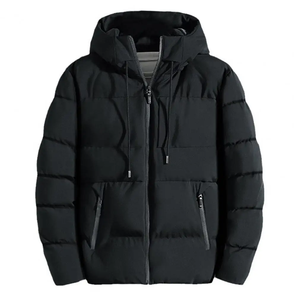 Veste à capuche coupe-vent pour homme avec fermeture éclair, manteau en duvet, manches longues, deux poches latérales, cordon de serrage de proximité