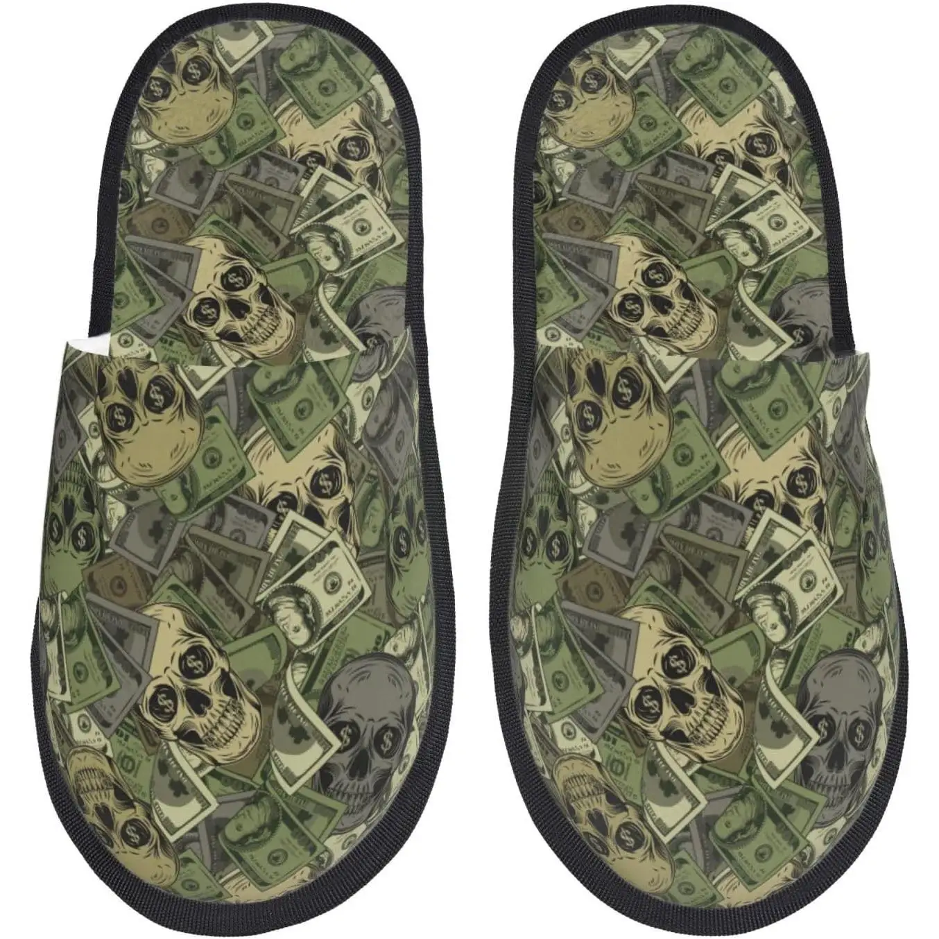 

Green Skulls Print Women'S Fuzzy Slip On Indoor Outdoor Winter House Slippers Fuzzy Slippers Wonderful Time Warm Furry Slippers