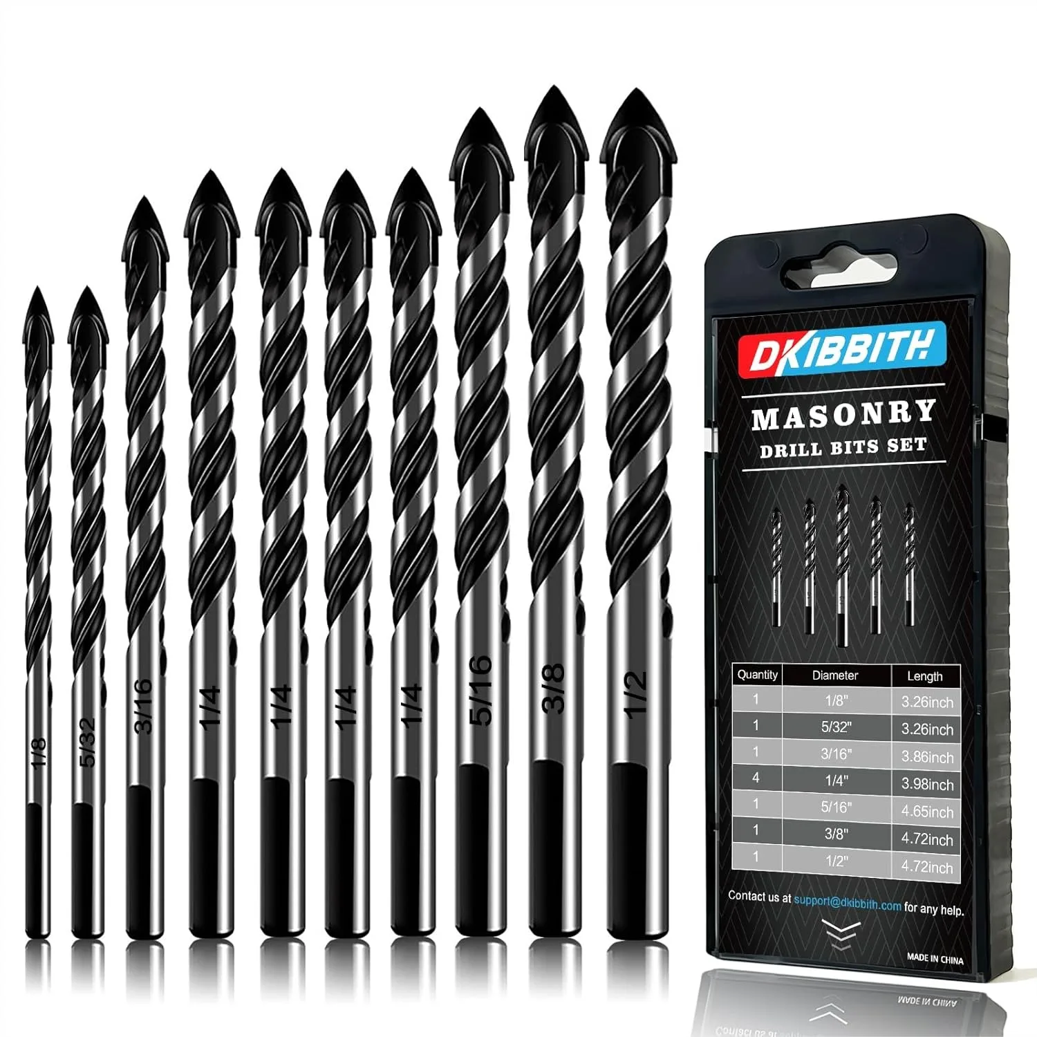 

Masonry Drill Bit Set for Concrete Tile Glass Ceramic Brick, 10-Piece with Tungsten Steel Alloy Tip and Triangle Handle, Ideal