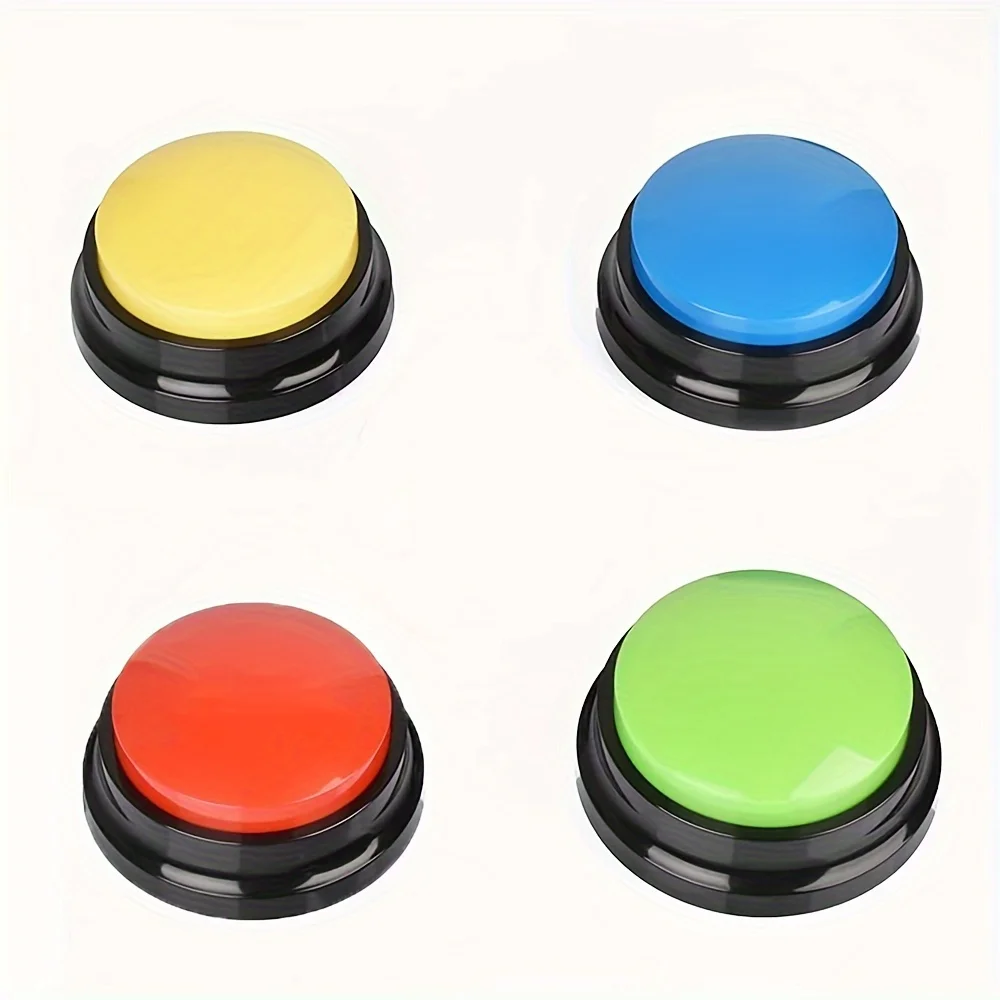 4pcs Fun Interactive Recordable Pet Button Sound Buzzers for Dog Communication and Training - Wireless-Free, Durable Plastic Con