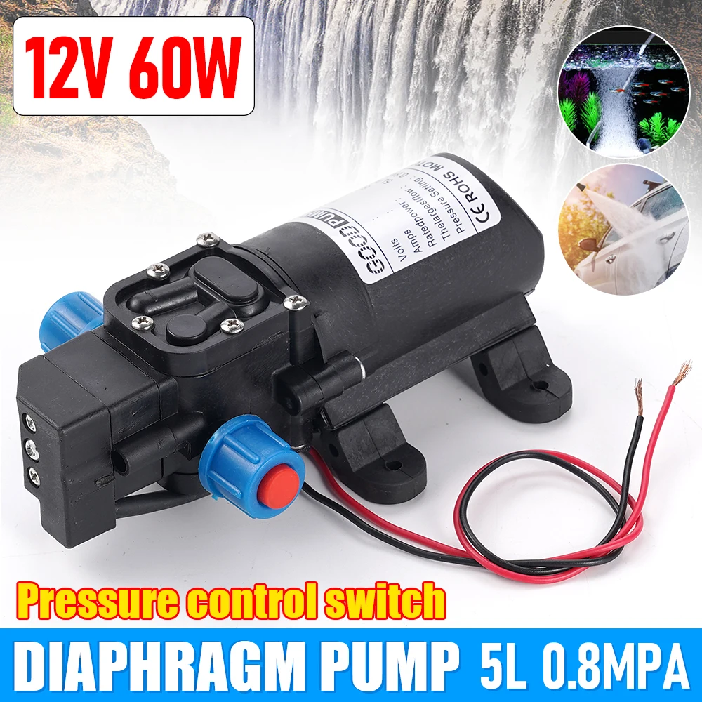 60W Water Pump Diaphragm 120PSI DC 12V Agricultural Electric Water Pump High Pressure Self Priming Pump Water Sprayer 5L/min