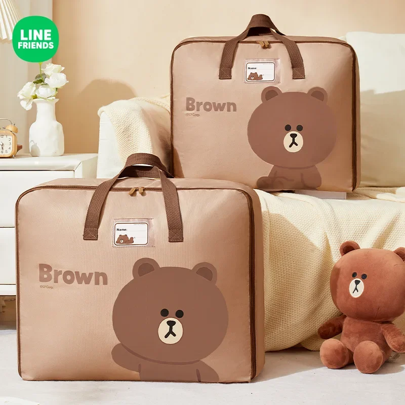 

Line Friends Brown Portable Thickened Household Quilt Cube Storage Bag Anime Kawaii Clothes Classification Clamshell Zipper Bag