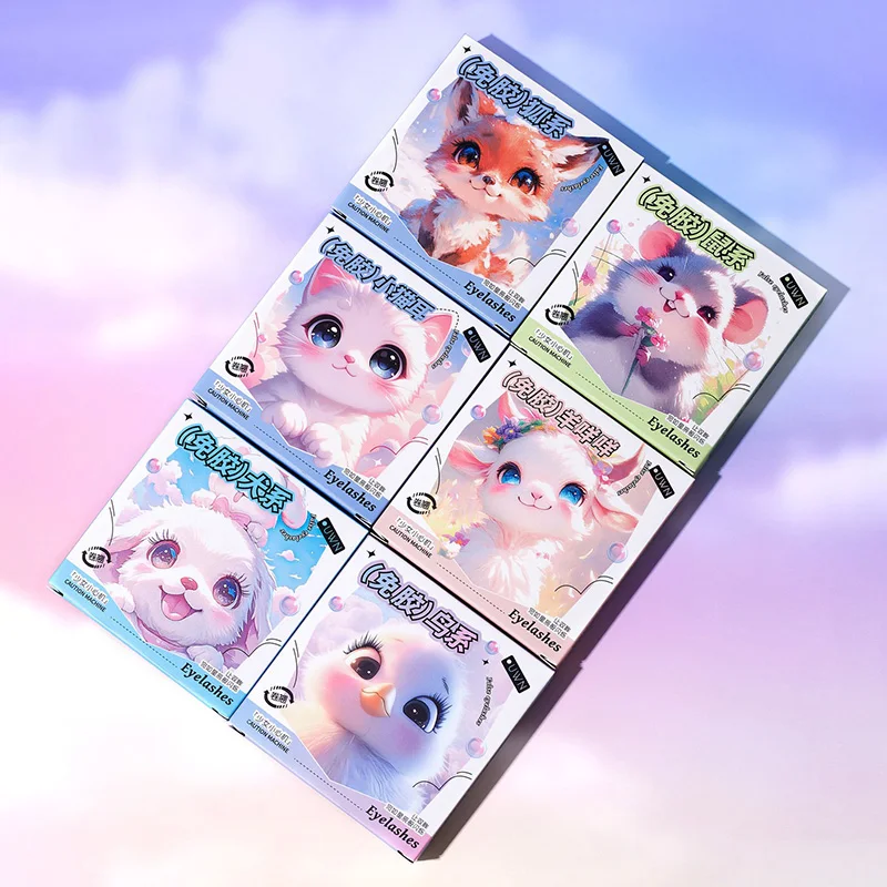 Faux cils sans colle – Série animale, boucles et volume naturels, bande fine segmentée pour une application facile, parfait pour les débutants