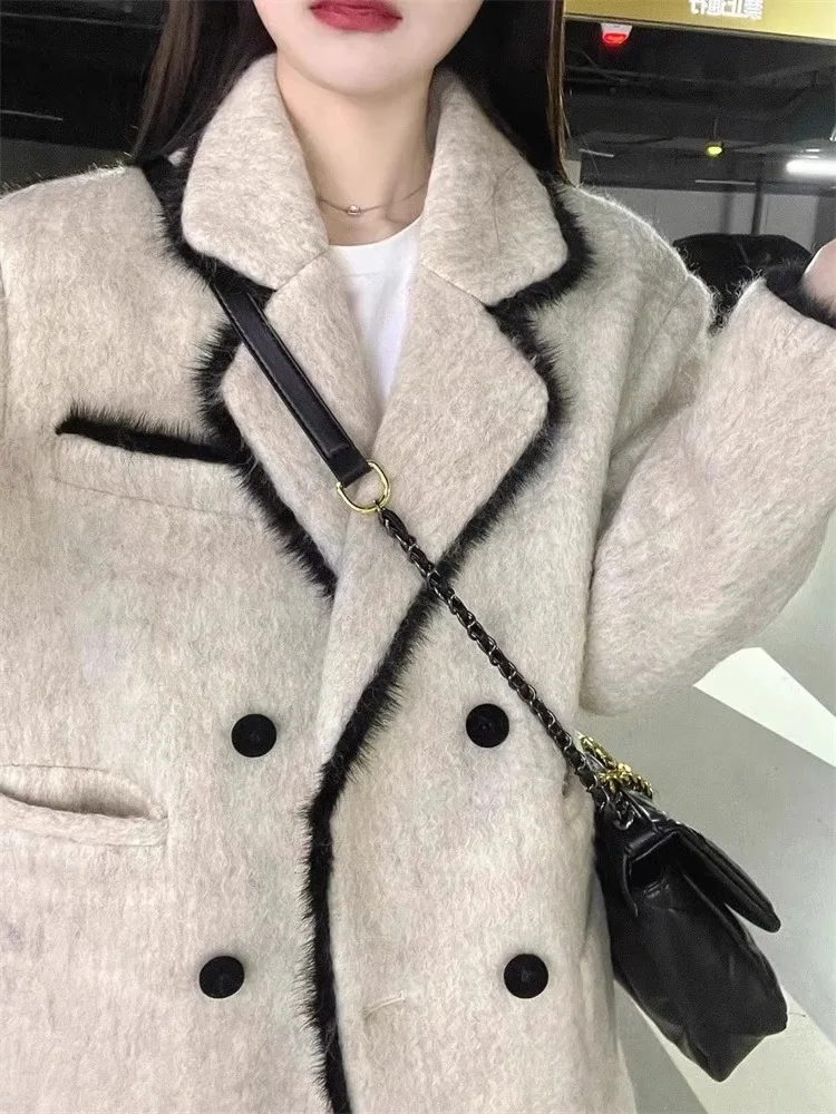 Żakiet tweedowy damski wiosenny vintage lniany streetwearowy elegancki z kokardą gładki tradycyjny minimalistyczny profesjonalny z kołnierzykiem