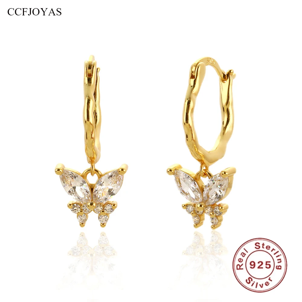 

CCFJOYAS 100% 925 Sterling Silver Butterfly Drop Earrings for Women Light Luxury Clear Zircon Animal Earrings Gift for Friend