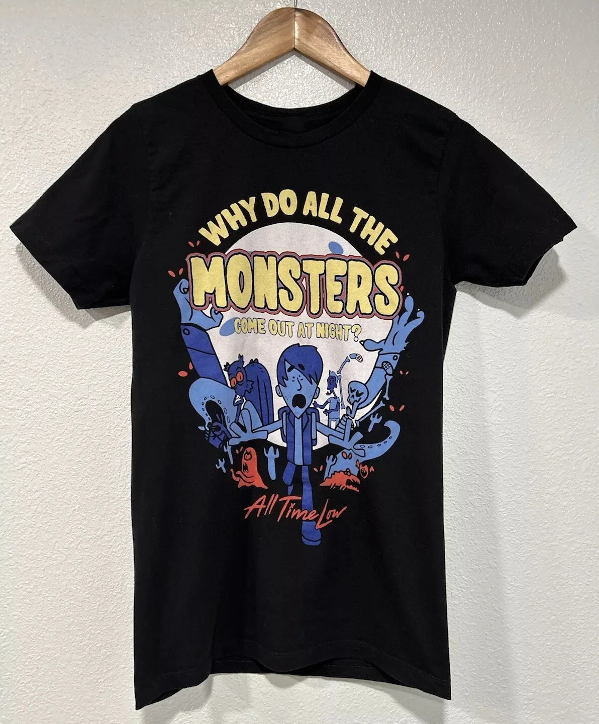 All Time Low Band T Shirt Black why Do the Monsters Come Out At Night BO459