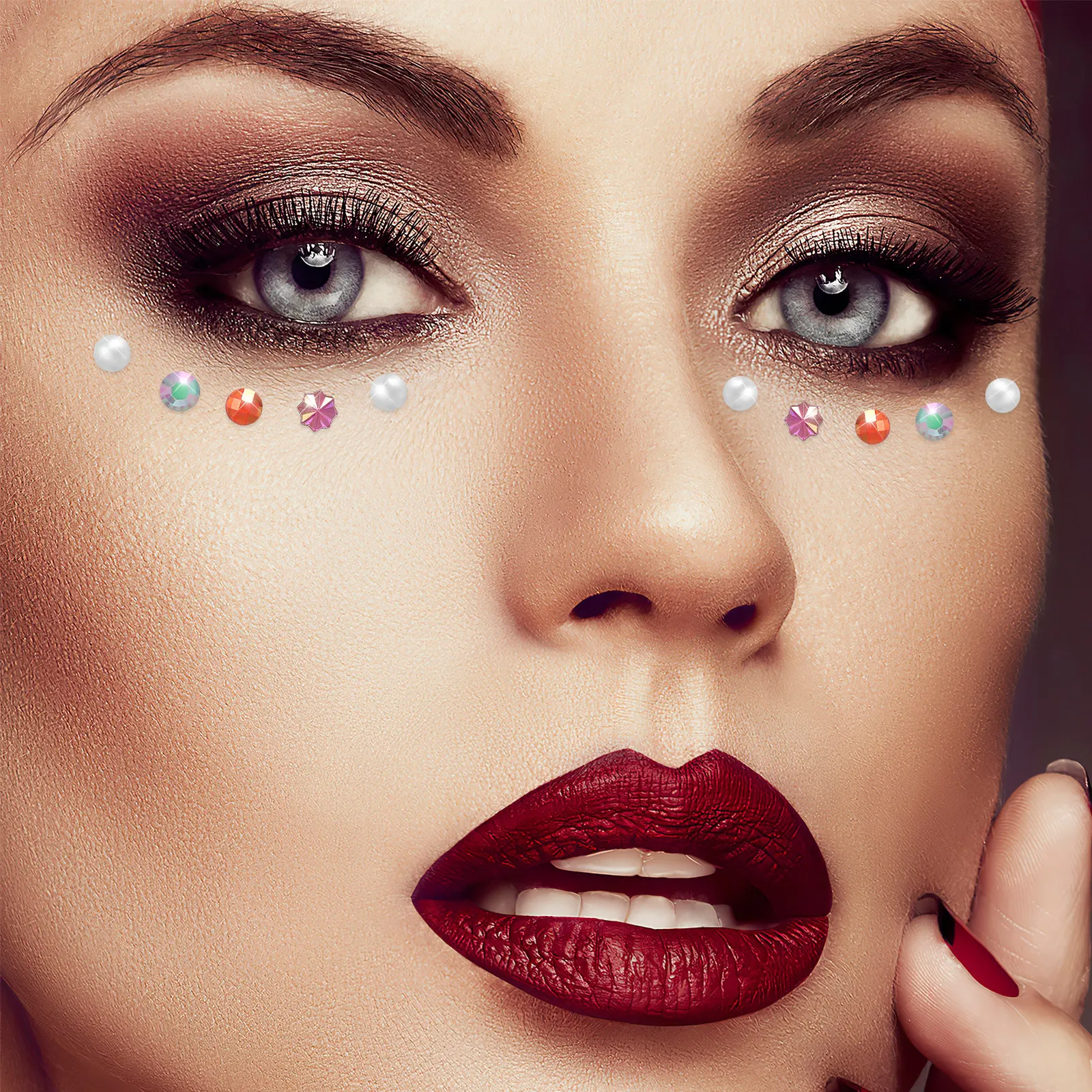 7Sheets Water Drill Stickers Glitter Rhinestone Face Stick on Festival Halloween Party Makeup Decorations Jewels