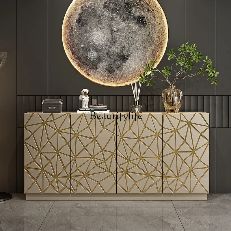 pg45Italian porch light luxury dining side cabinet solid wood multi-layer board villa living room locker partition foyer