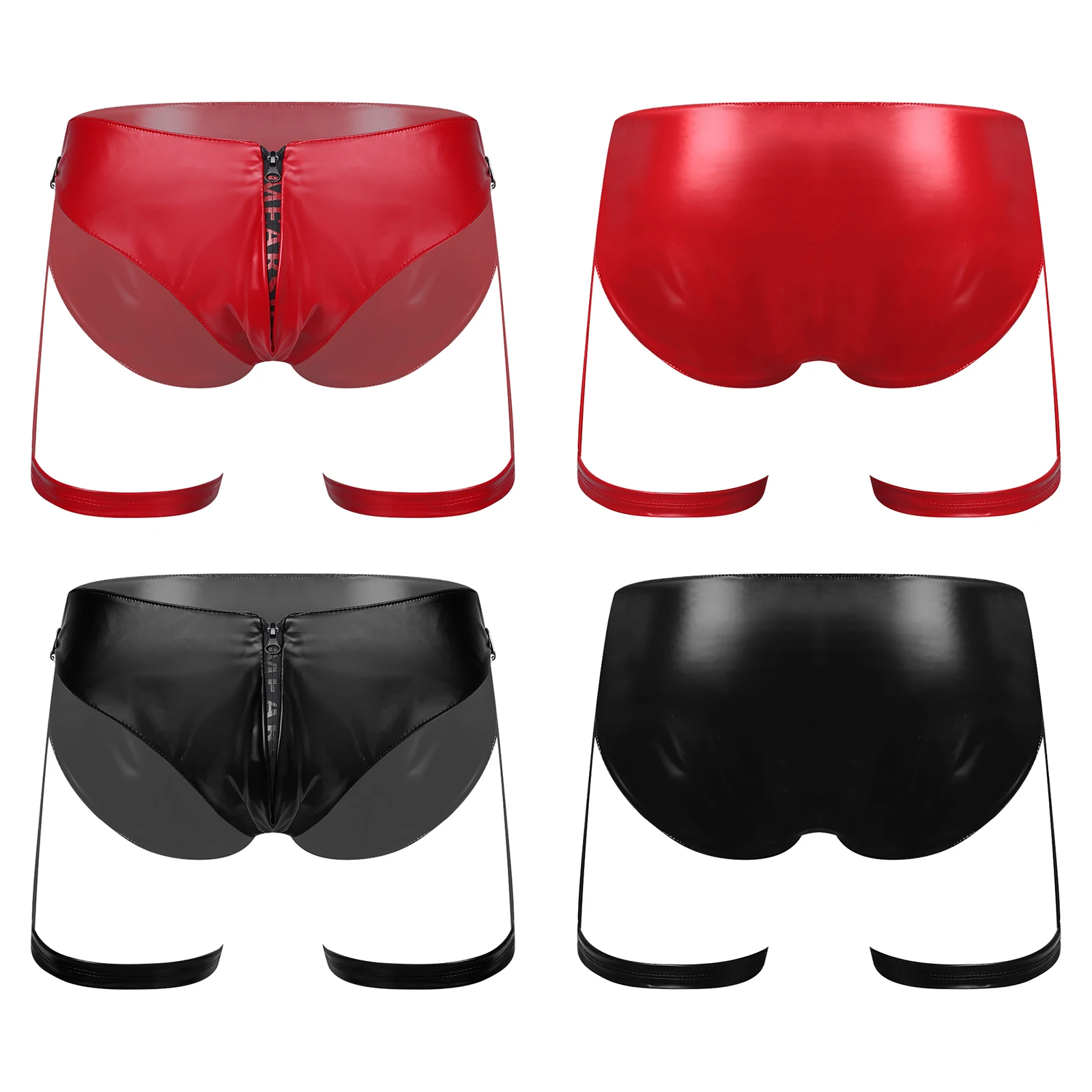 

Men Soft PU Leather Briefs with Garter Clip Thigh Band Bulge Pouch Underwear Nightclub Rave Party Couple Game Lingerie Nightwear