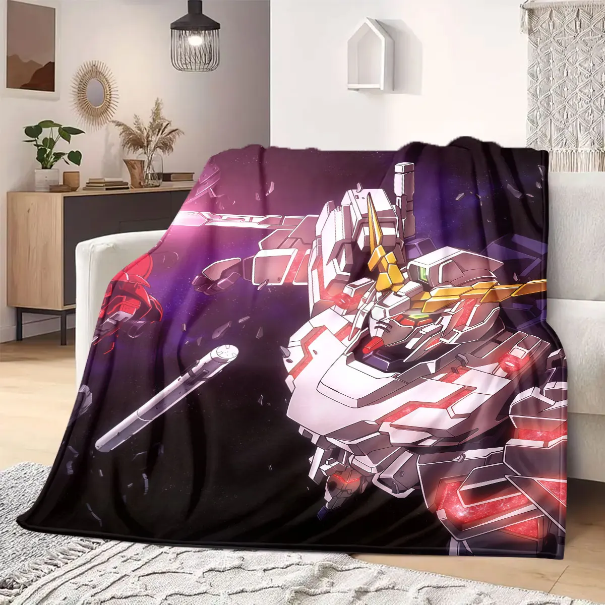 Wing Gundam Zero Flannel Blanket Warm,Comfortable,Suitable for Bedrooms,Sofas,Beds,Chairs,Picnics,Travel