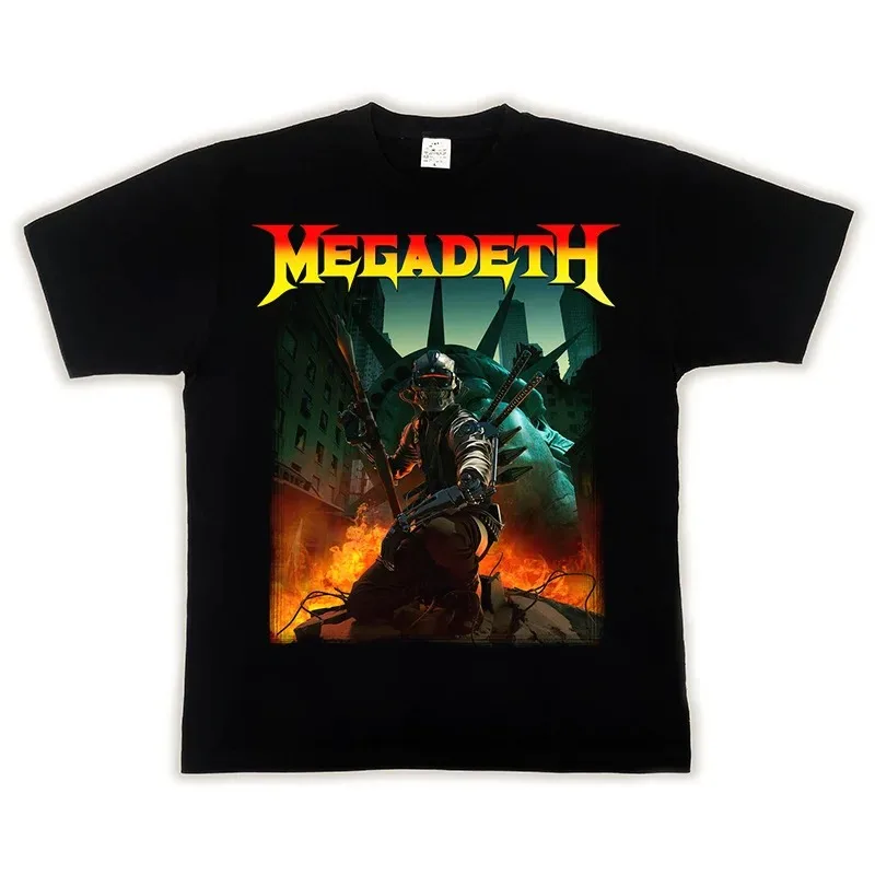 2024  MEGADETH TRIVIUM Popular Pattern Printed European and American Rock High Street T-shirt Cotton Summer Short Sleeved Top