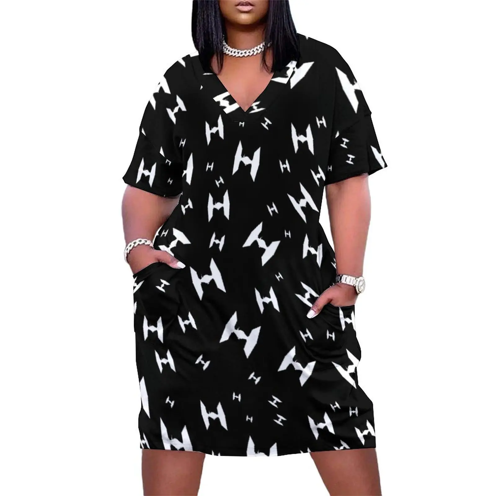 

Tie Fighter Pattern Loose Pocket Dress Dresses women dresses wedding dresses for parties Women"s