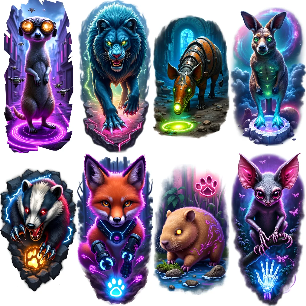 

3pcs Temporary Tattoo Fantasy Animals Colorful Realism Neon Creatures Futuristic Design Realistic Temporary Tattoos For Women