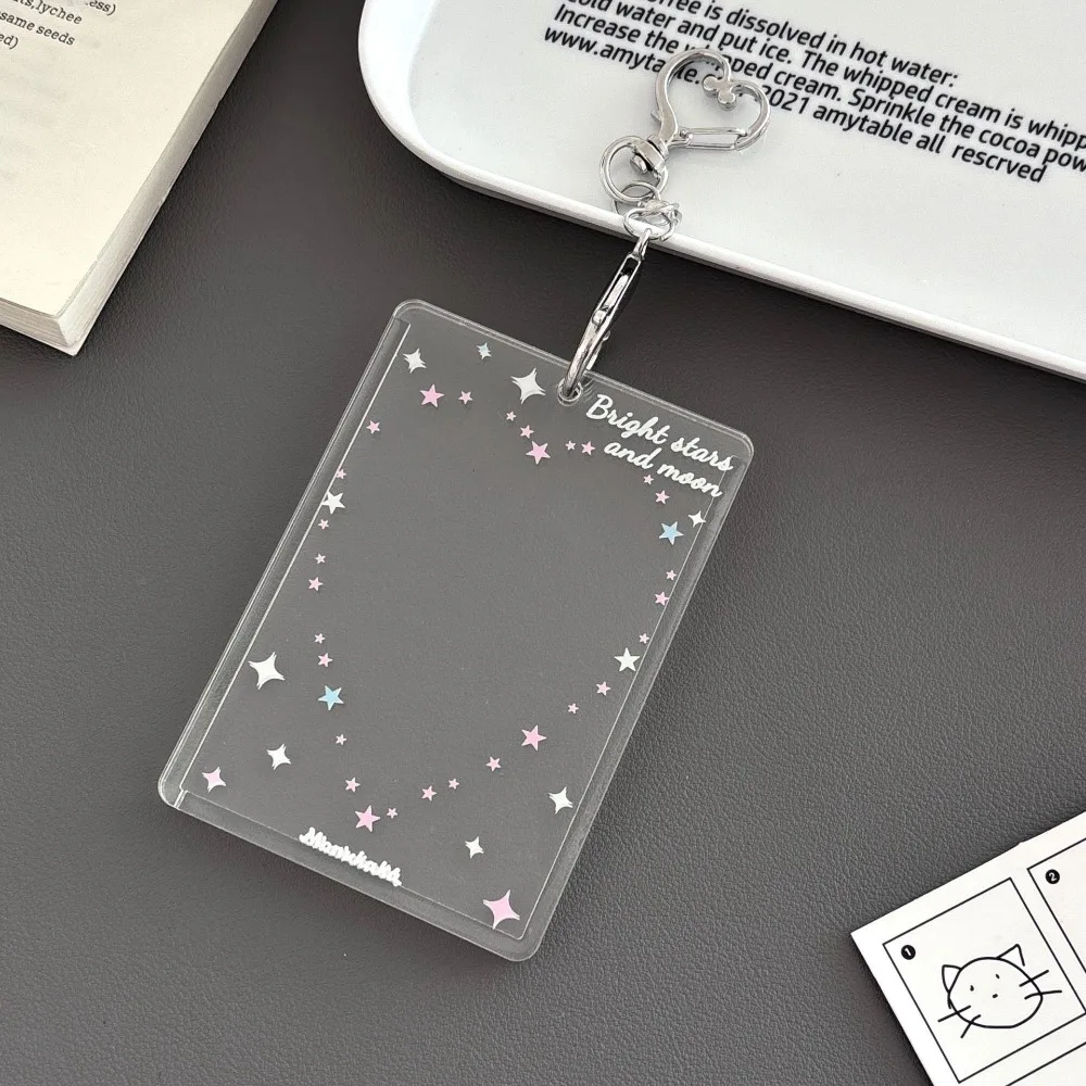 Portafoto in acrilico con motivo a stella a forma di cuore Porta carte idol Kpop da 3 pollici Porta carte idol Kpop con portachiavi Foto Custodia protettiva