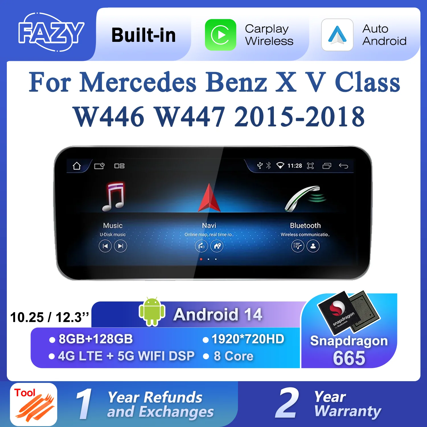 

W447 для Mercedes Benz V Class 639 W446 V260 V250 Android 14 CarPlay GPS-навигация 2015-2017 автомобильный радиоприемник мультимедийный Playe экран