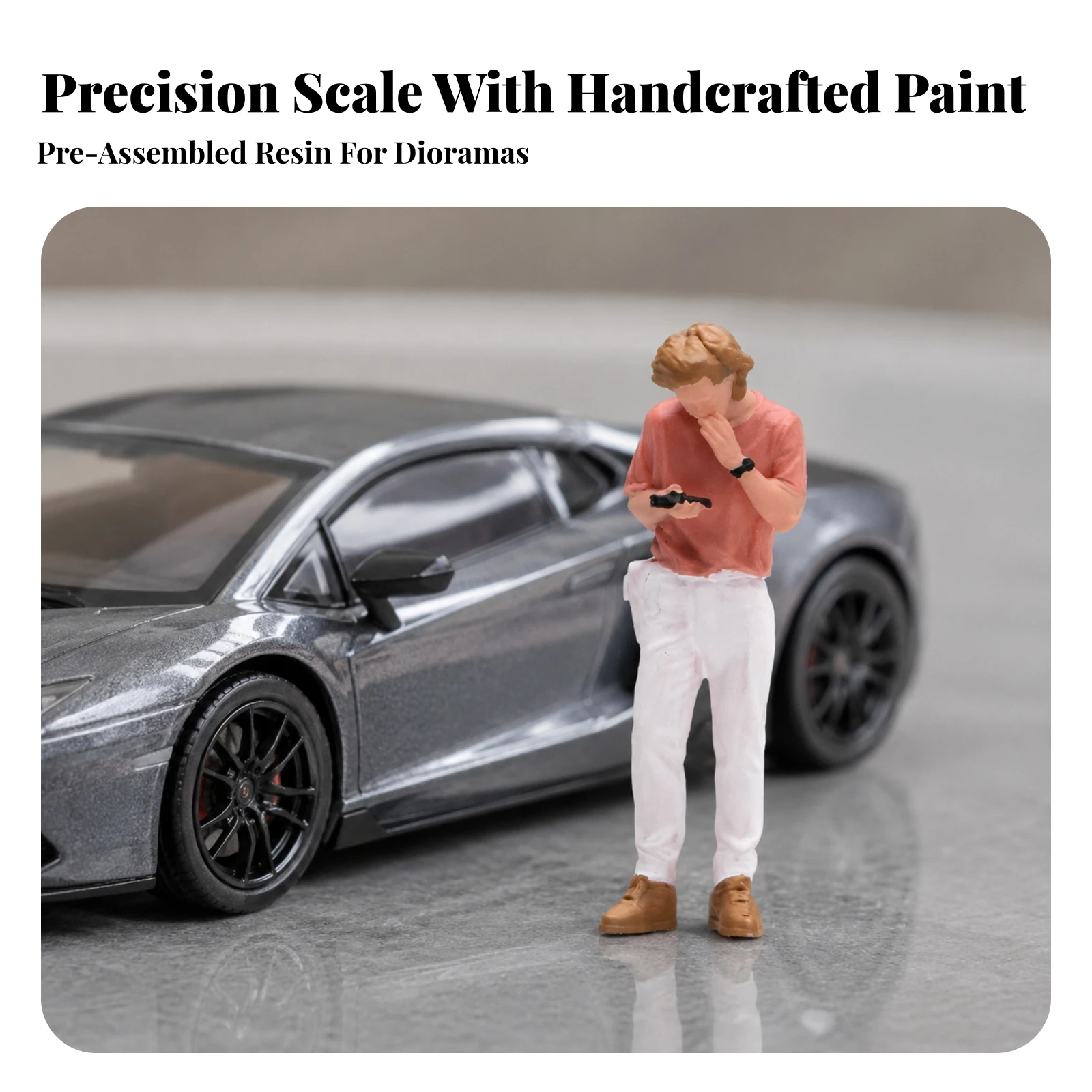 Painted Male Miniature with Smartphone Realistic 1:64 Scale Resin Figure Standing Diorama Figure with Wristwatch Compact