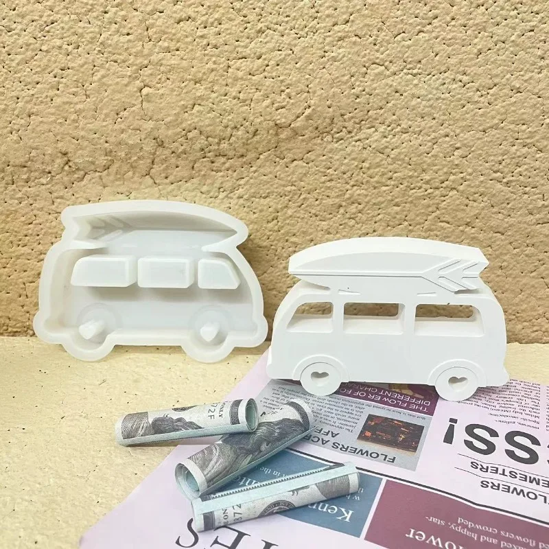 Camping Bus Silicone Mold Casting Mold Camper Van Surf Van Beach Life Surfing Bus Plaster Mould Vehicle Motorcycle Decor Molds