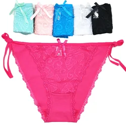 Women Underwear Cotton Sexy Everyday Low Waisted Lacing Briefs Transparent Ladies Knickers Panties 6 pcs/lot